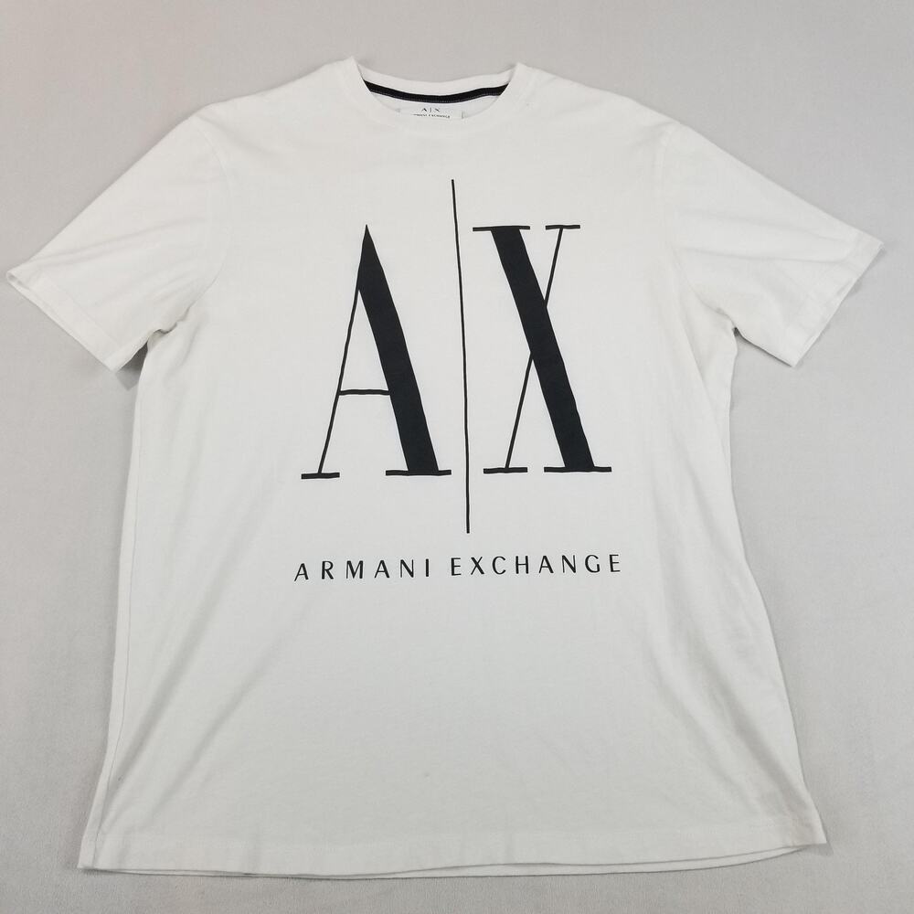 Armani Exchange Shirt Mens Medium White AX Logo Graphic Tee Cotton Icon Period